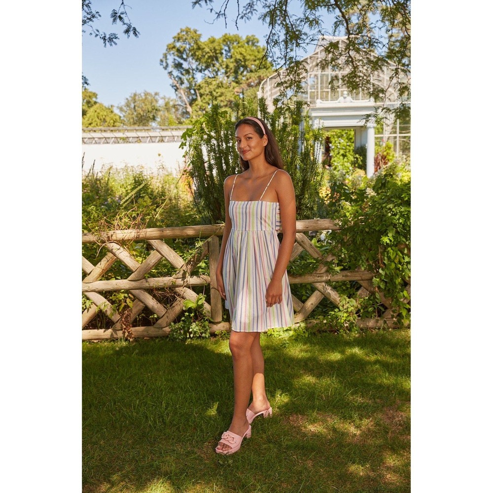 Taylor Tillan Mini Dress Womens XS Multi Color Stripe Tie Back Sun Dress